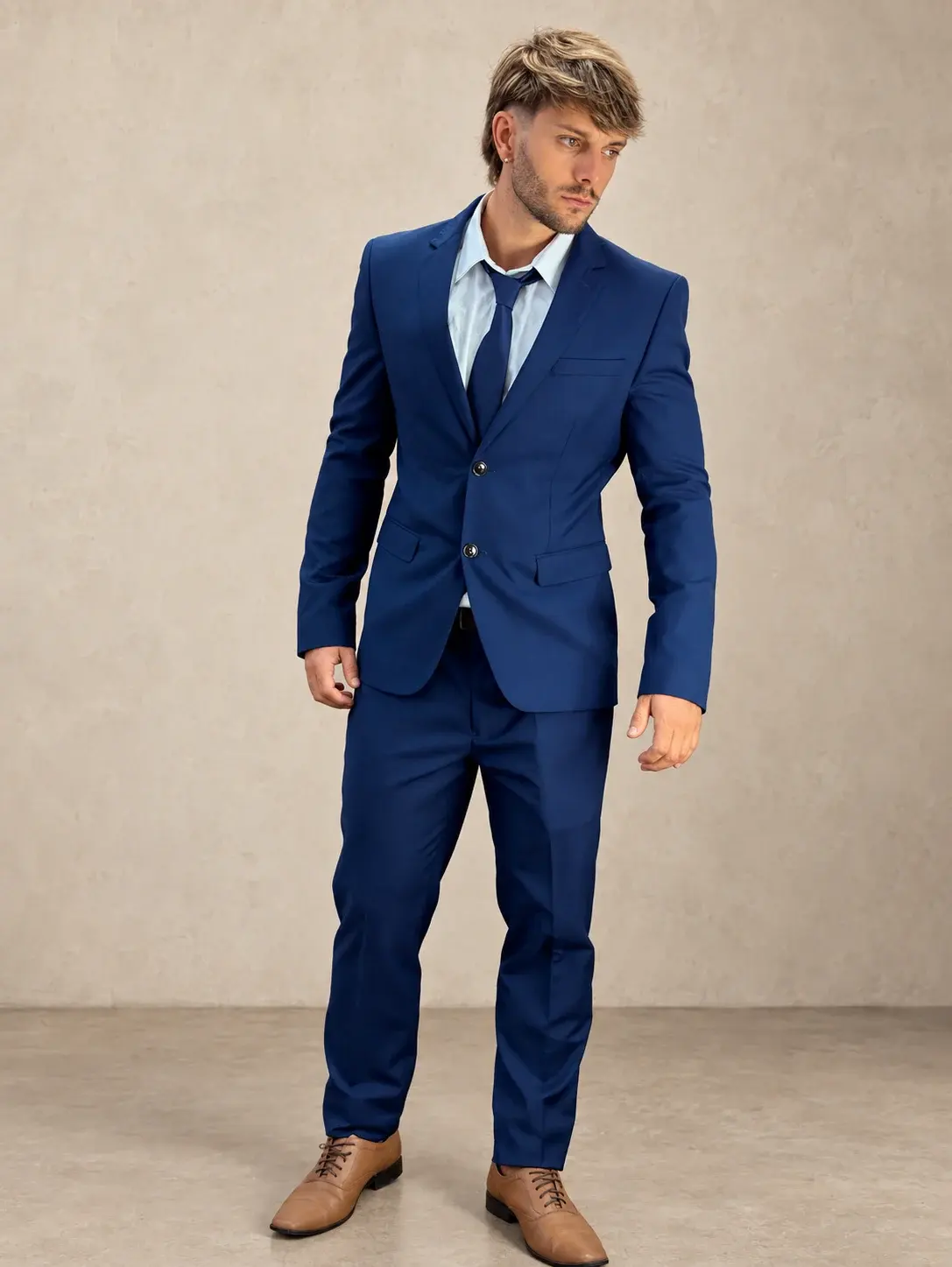 Hombre con traje azul