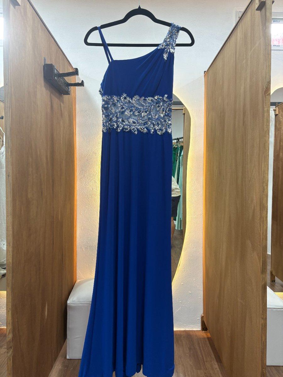 Vestido azul con lazo de brillos