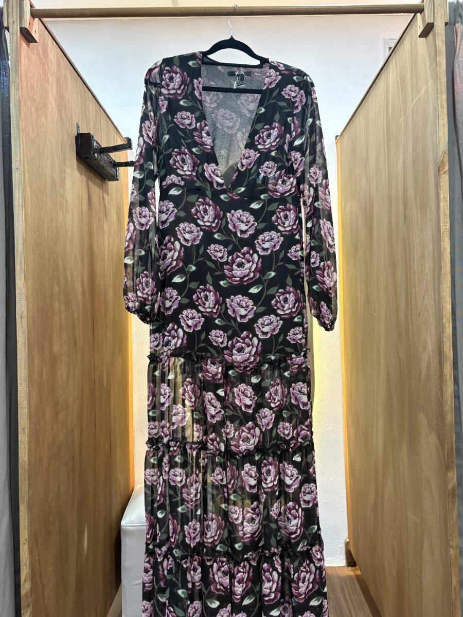 Vestido largo estampado con mangas