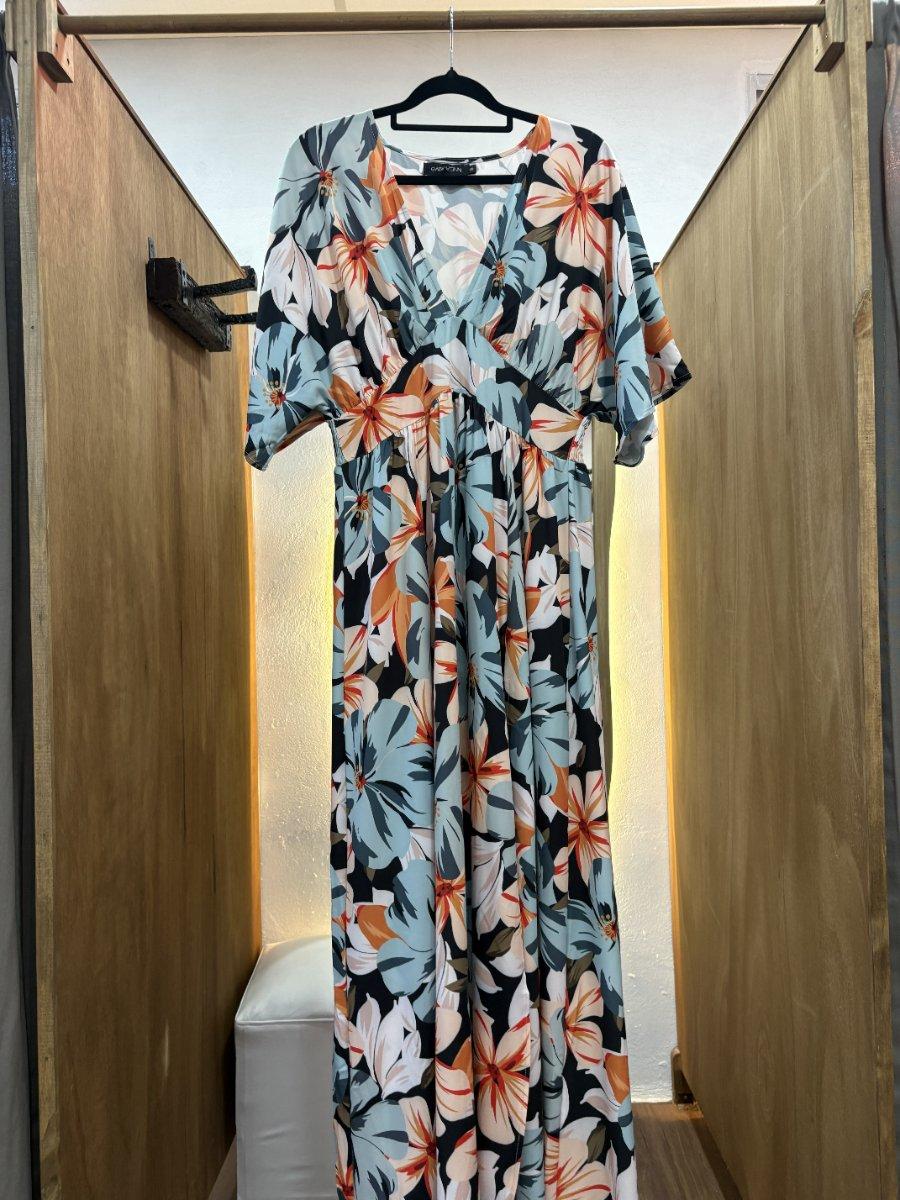 Vestido largo estampado con mangas