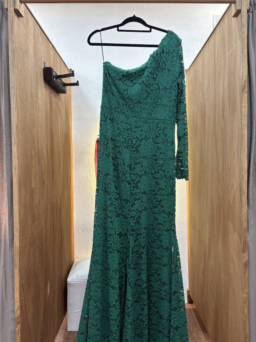 Vestido verde largo con una manga