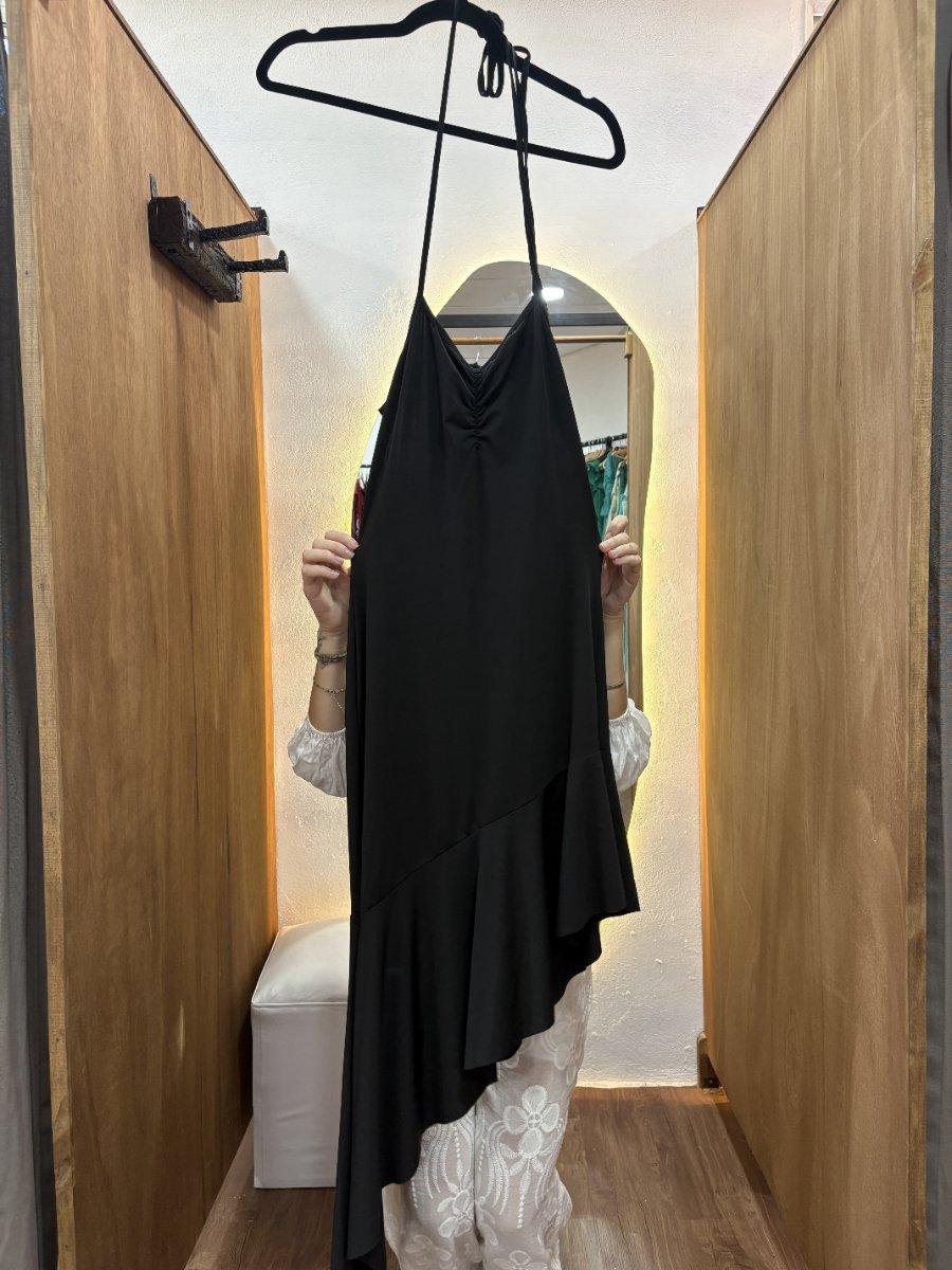 Vestido largo negro con pico