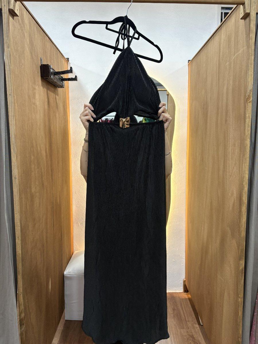 Vestido conjunto largo negro con esplada descubierta