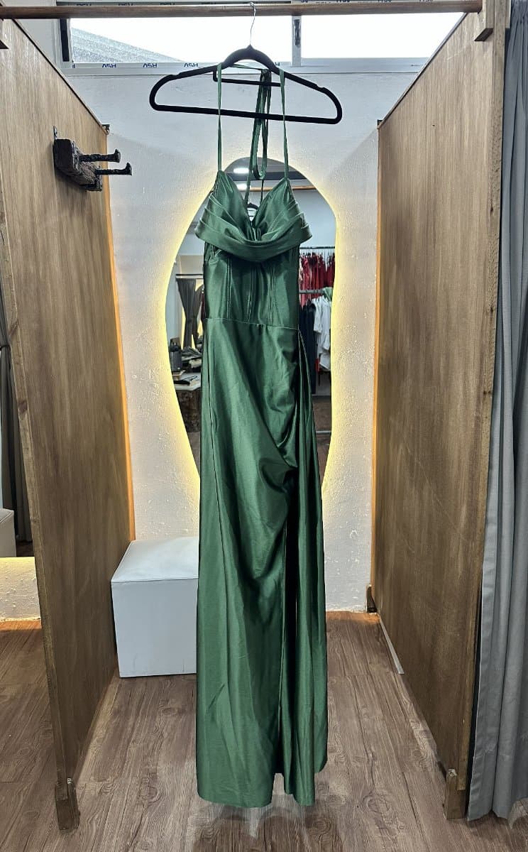 Vestido largo verde osucro con corset