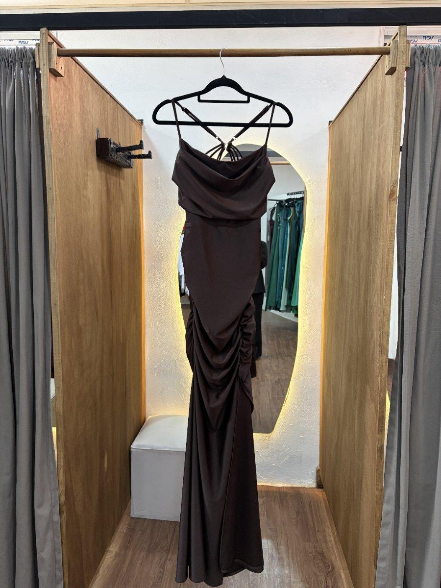Vestido largo chocolate/marrón con fruncido