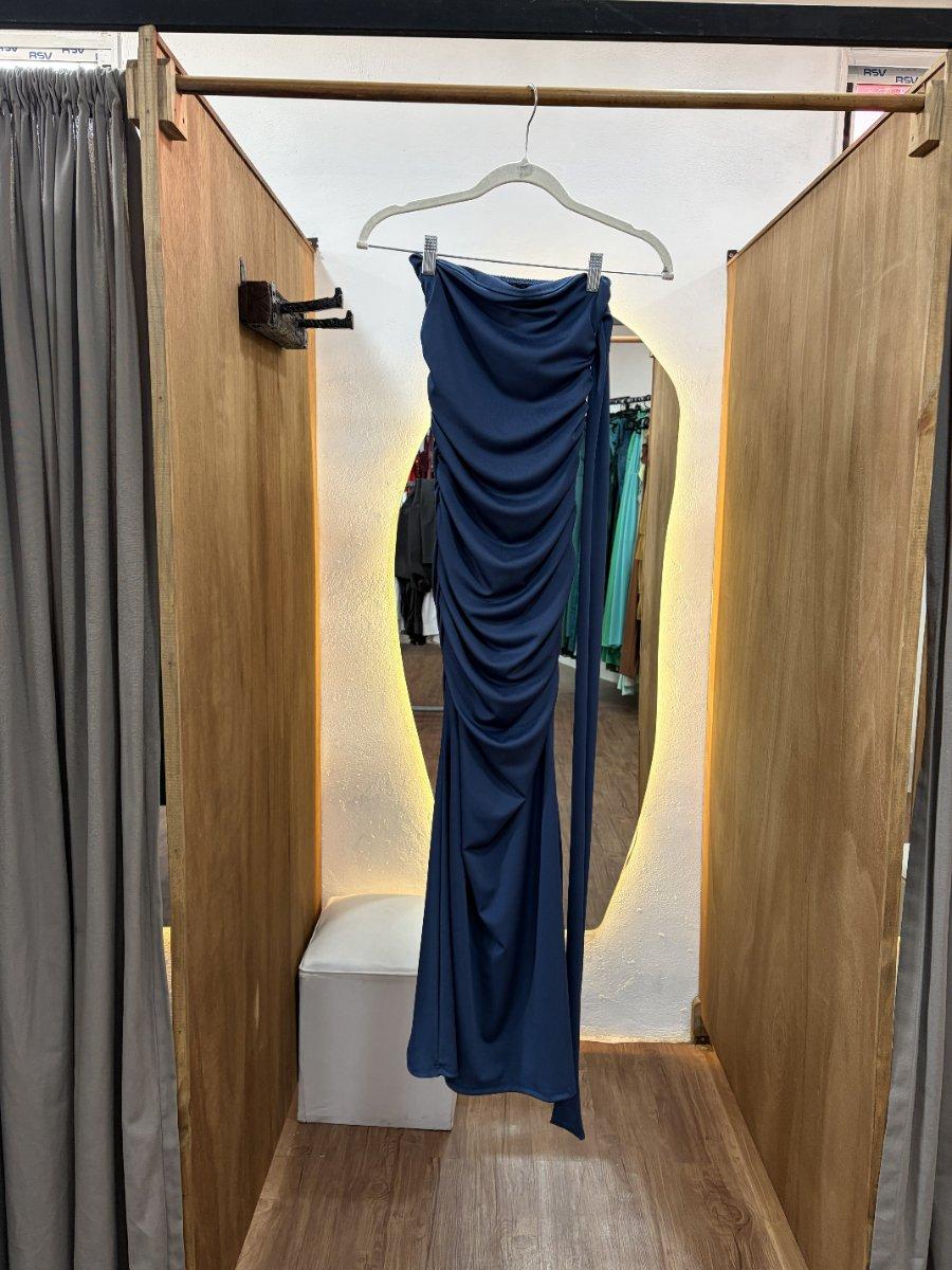 Vestido azul strapless