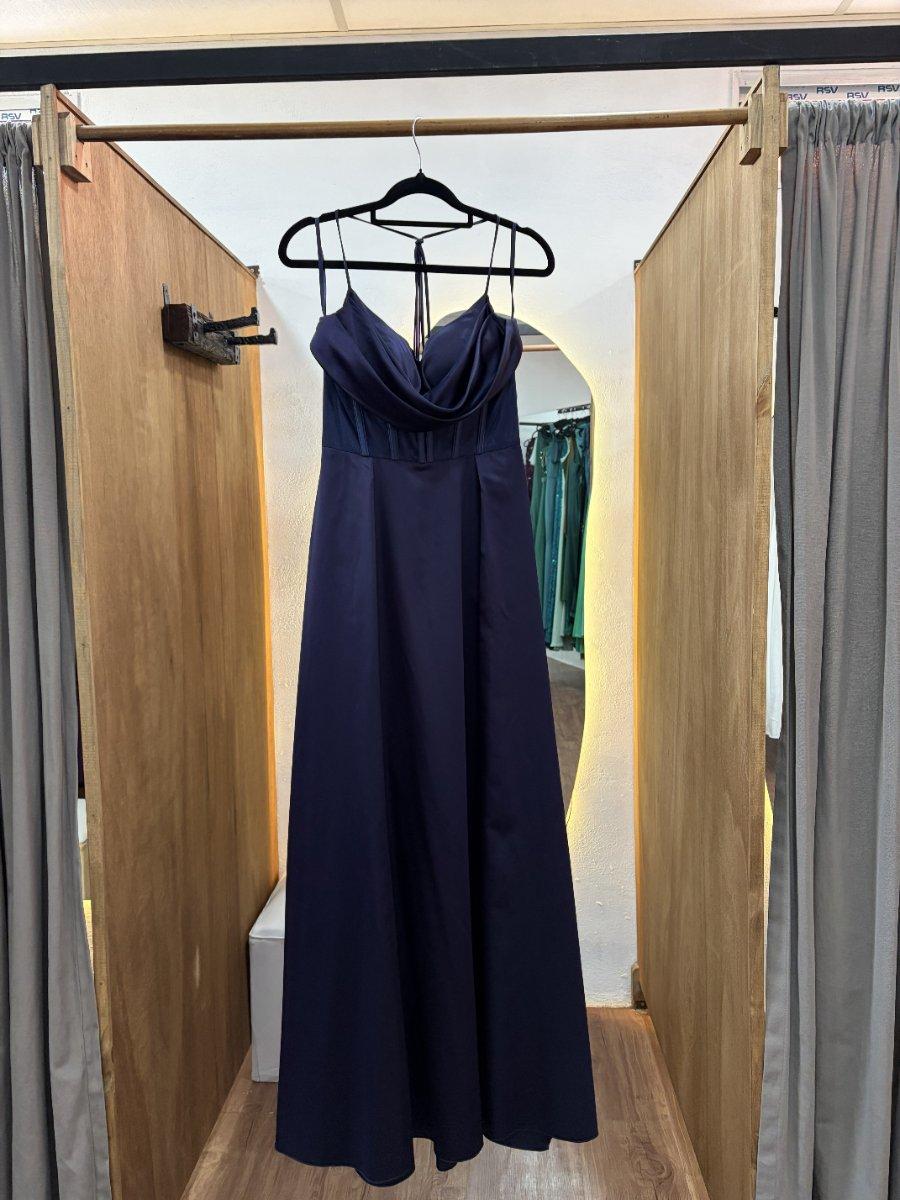 Vestido largo azul con corset