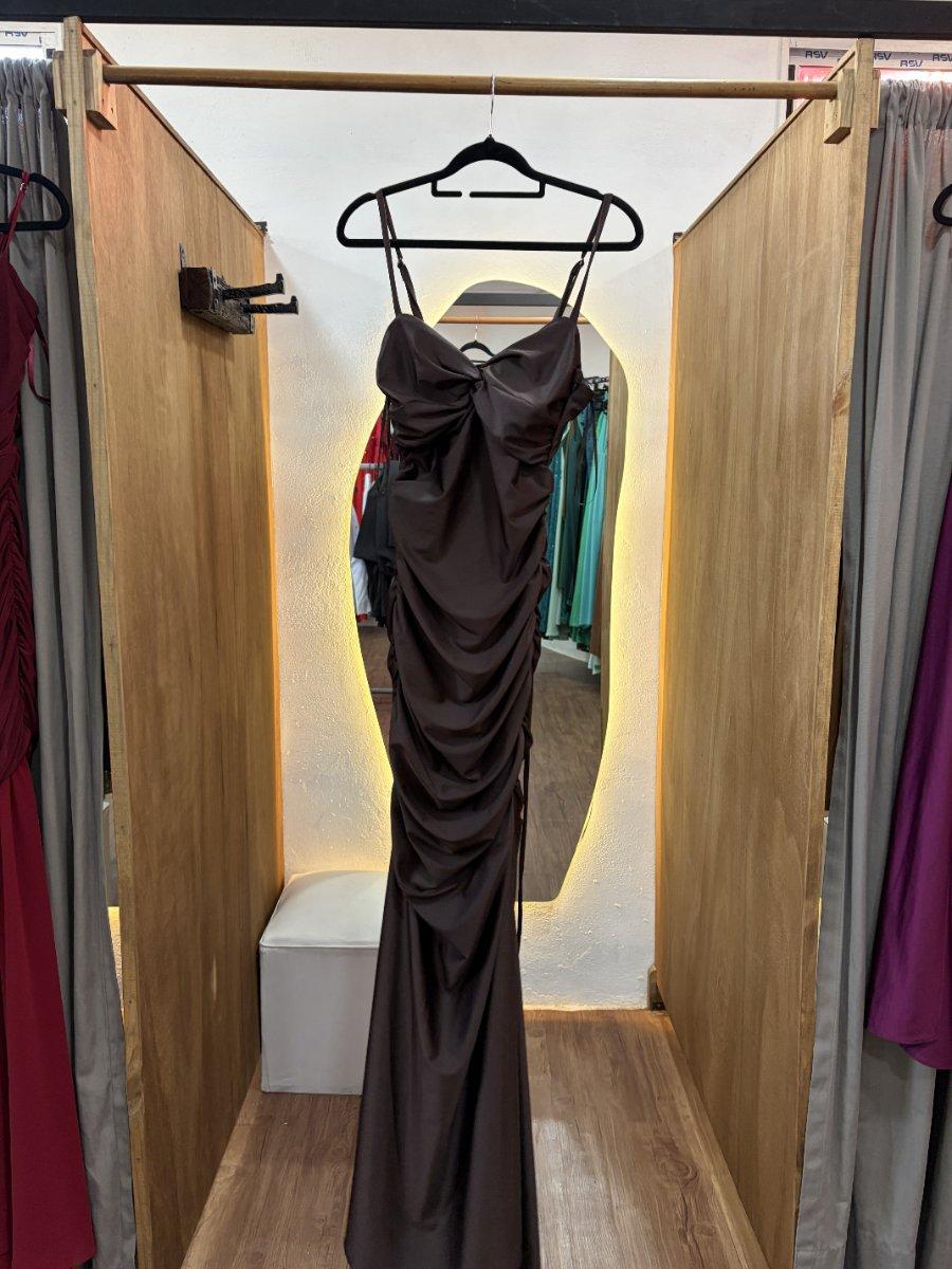 Vestido largo chocolate/marron con fruncido