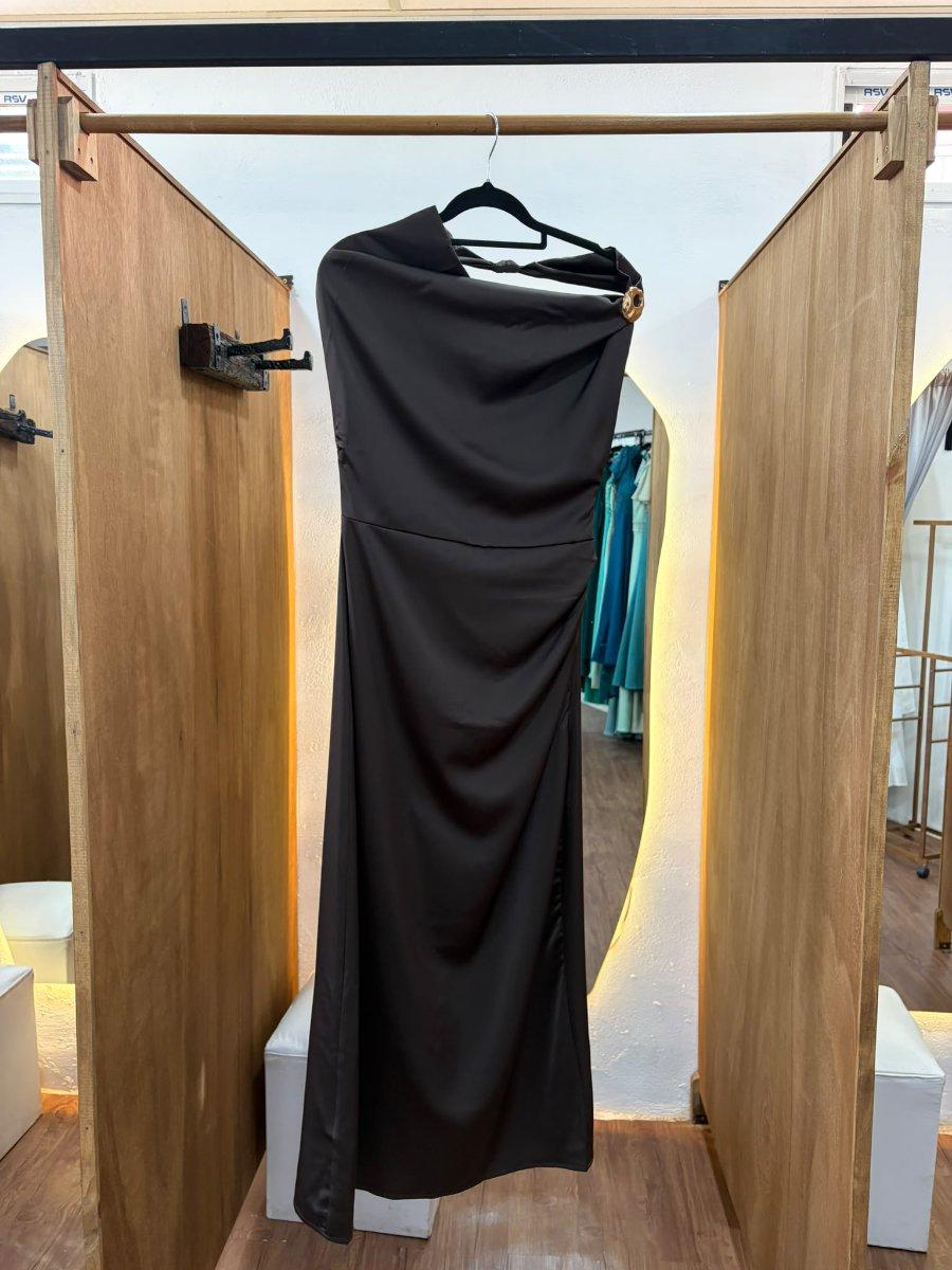Vestido marron con detalle dorado